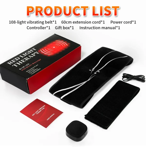 Portable 108LEDs Red Light Therapy Belt with Vibration Massage Wireless Rechargeable 660nm 850nm Full Body image 6