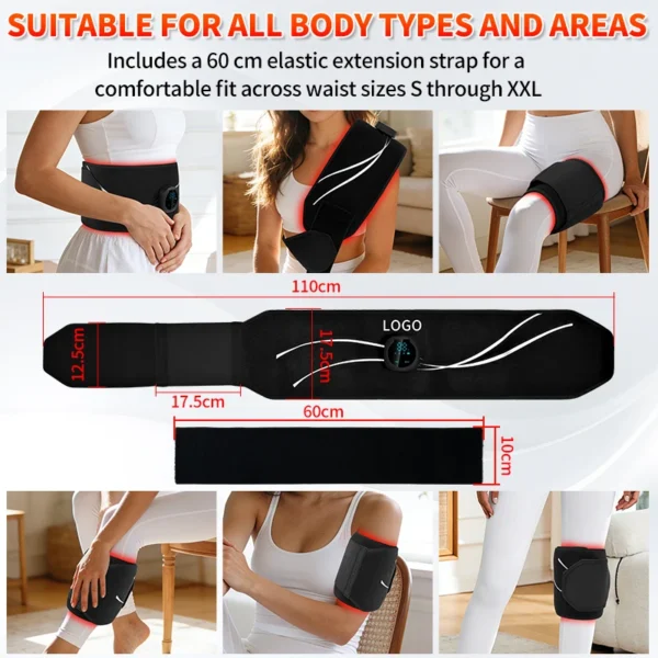 Portable 108LEDs Red Light Therapy Belt with Vibration Massage Wireless Rechargeable 660nm 850nm Full Body image 4