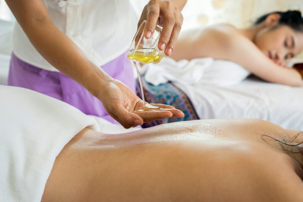 Beauty salon client receiving red light therapy at a spa